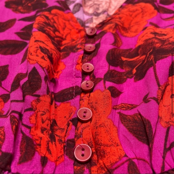 Abel the Label Floral Flutter Sleeve Fucshia Pink Red High Low Maxi Dress Medium - Picture 5 of 15